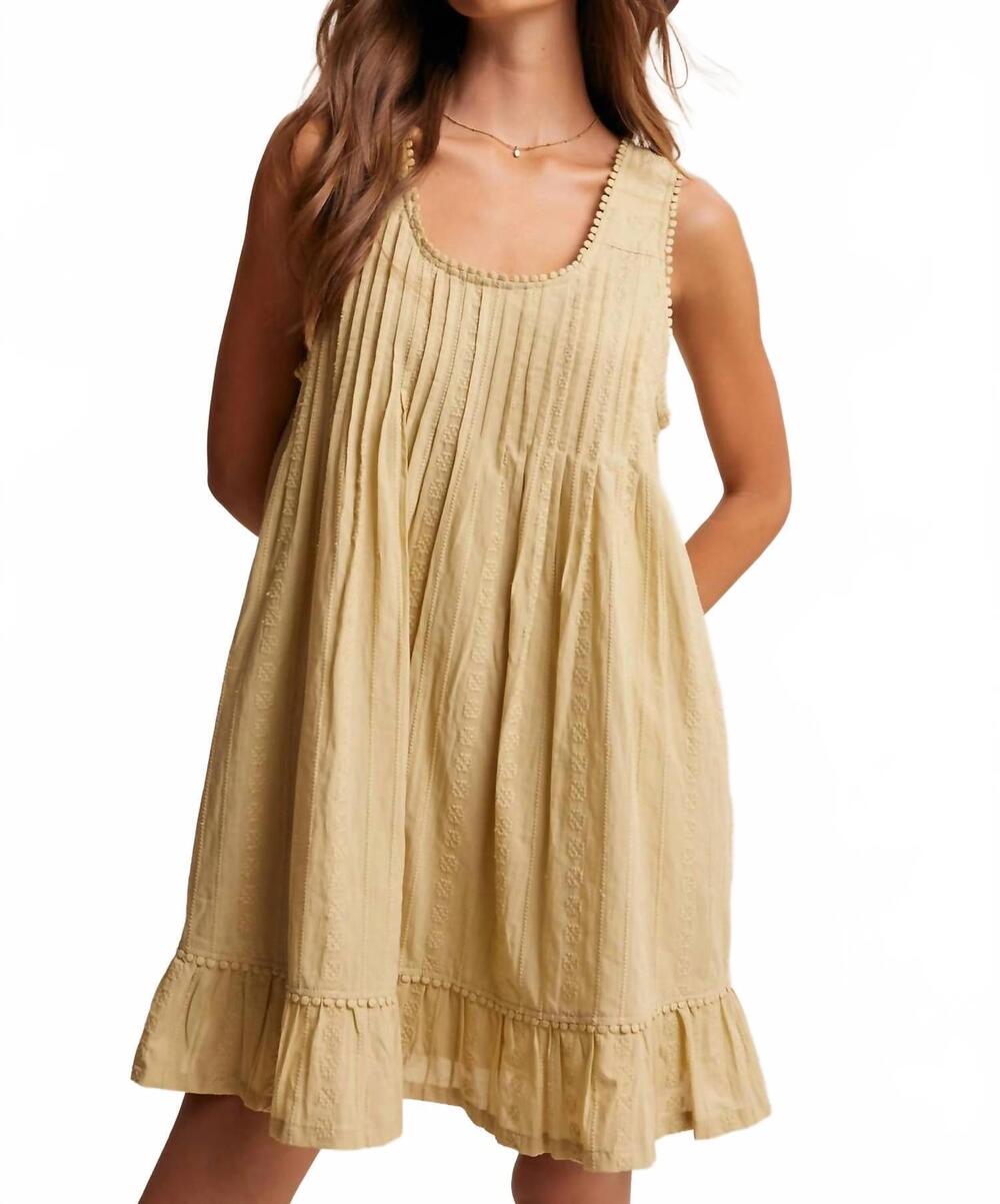 NEW LISTICLE aria textured pintuck boho mini dress in beige